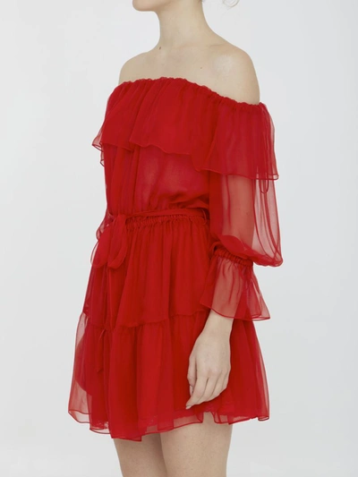 Shop Gucci Silk Chiffon Dress In Red