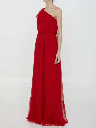 Shop Gucci Silk Chiffon Dress In Red