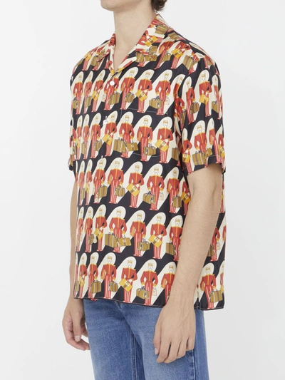 Shop Gucci Silk Shirt With Porter Print In Black