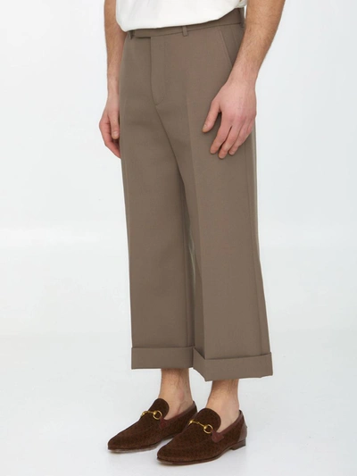 Shop Gucci Textured Gabardine Trousers In Beige