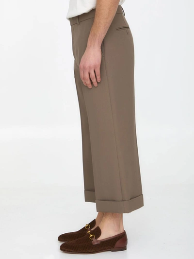 Shop Gucci Textured Gabardine Trousers In Beige