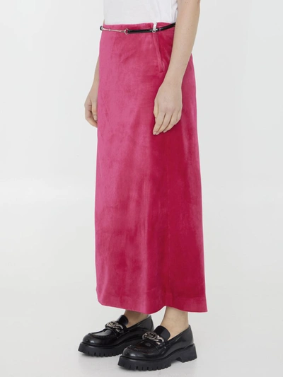 Shop Gucci Velvet Skirt With Belt In Fuchsia