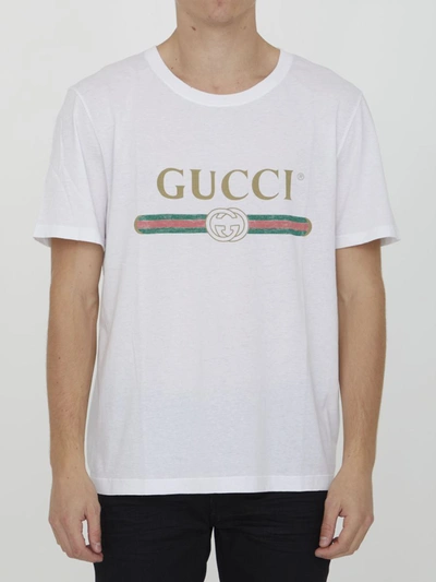Shop Gucci Washed T-shirt With Logo In Cream
