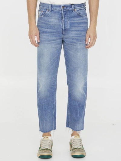 Shop Gucci Washed-out Denim Jeans In Blue