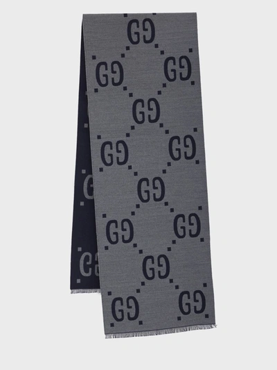 Shop Gucci Wool And Silk Scarf In Blue