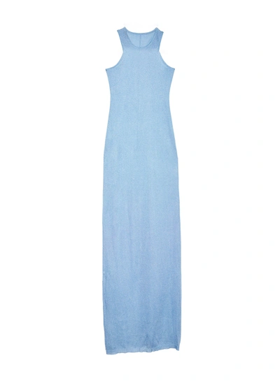 Shop Fleur Du Mal Lustre Knit Racer Dress In Metallic Blue