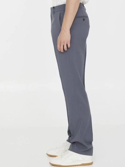 Shop Gucci Grey Wool Trousers In Blue