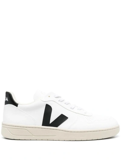 Shop Veja V-10 Low-top Sneakers In White/black