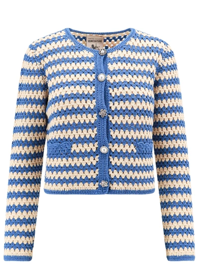 Shop Semicouture Cotton Cardigan With Striped Motif