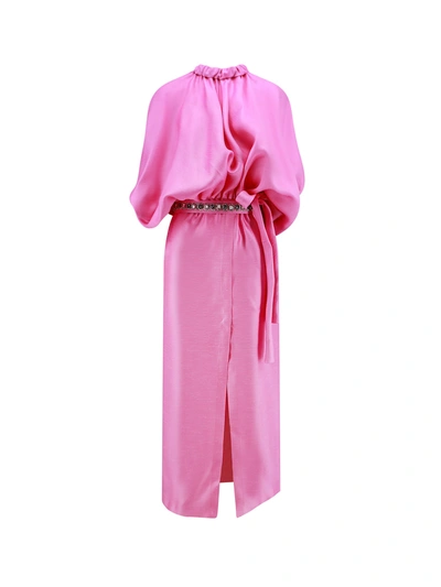 Shop Fendi Silk Dress With Drawstring At Waist And Frontal Slit