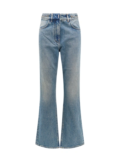 Shop Givenchy Cotton Boot Cut Jeans With 4g Chain In Medium Blue