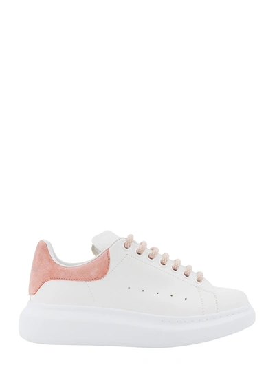 Shop Alexander Mcqueen Leather Sneakers With Suede Patch In White/clay