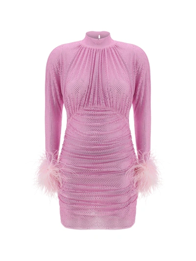 Shop Self-portrait Pink Rhinestone Feather Mini Dress