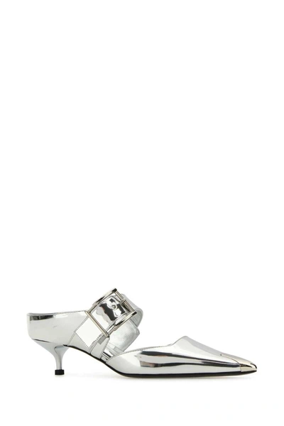 Alexander Mcqueen Leather Punk Pumps With 4 Cm Heel Height In Silver