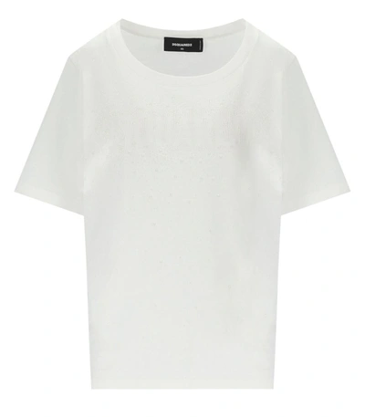 Shop Dsquared2 Easy Fit White T-shirt With Rhinestones