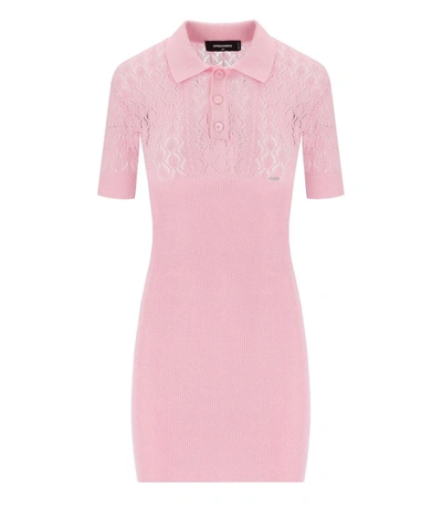 Shop Dsquared2 Pink Openwork Knitted Dress