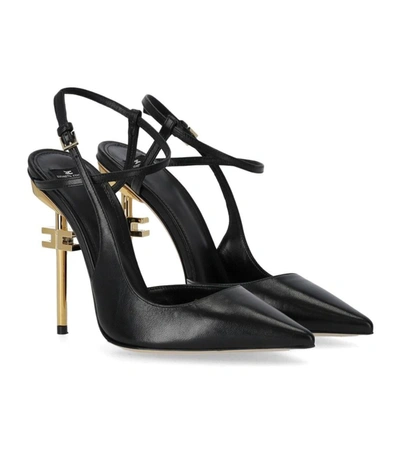 Shop Elisabetta Franchi Black Slingback Pump With Logo Heel