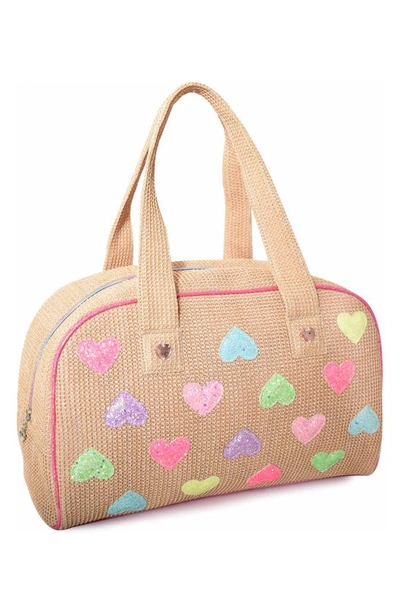Shop Omg Accessories Kids' Heart Straw Duffle Bag In Natural