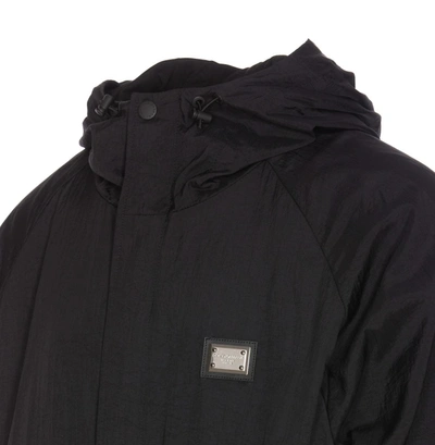 Dolce & Gabbana Logo Plaque Drawstring Hooded Jacket In Black
