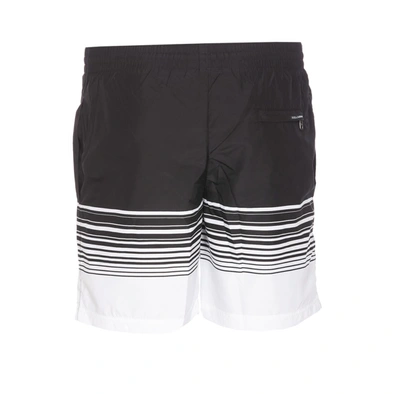 Dolce & Gabbana Striped Drawstring Swim Shorts In Black