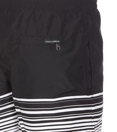 Dolce & Gabbana Striped Drawstring Swim Shorts In Black