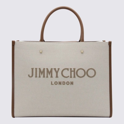 Shop Jimmy Choo Natural And Taupe Canvas Avenue Medium Tote Bag In Naturaltaupe Drak Tan Light