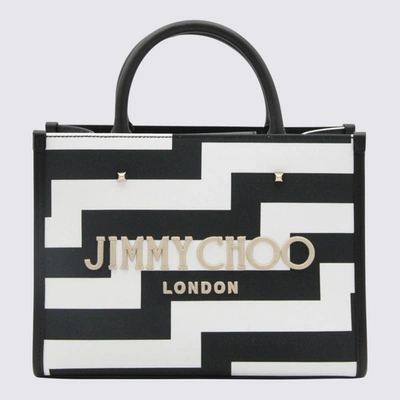 Shop Jimmy Choo Black And White Avenute Medium Tote Bag In 1c0019