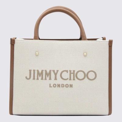 Shop Jimmy Choo Natural And Taupe Canvas Avenue Tote Bag