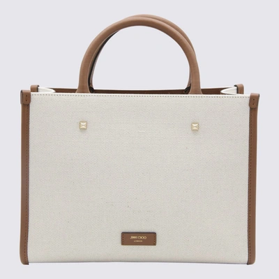 Shop Jimmy Choo Natural And Taupe Canvas Avenue Tote Bag