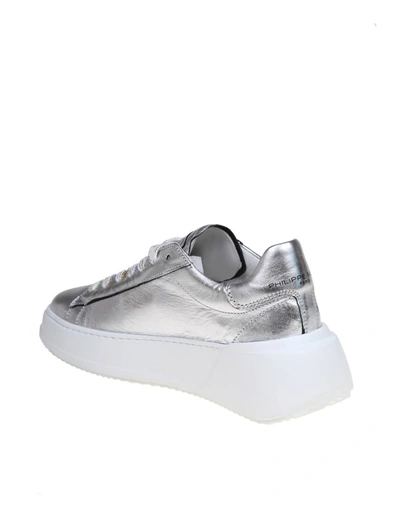 Shop Philippe Model Laminated Leather Sneakers In Silver