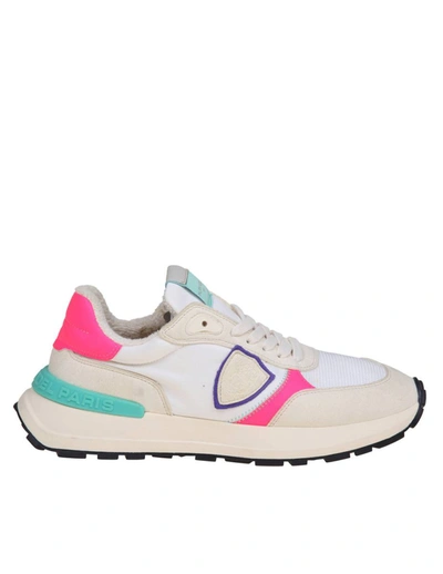 Shop Philippe Model Sneakers In Technical Fabric And Suede In Blanc/fucsia