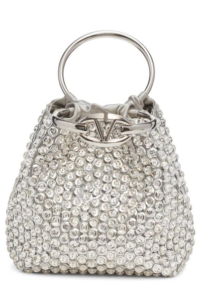 Shop Valentino Small Carry Secrets Crysal Embellished Bucket Bag In Y3f Crystal/ Grey/ Palladium