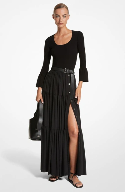 Shop Michael Kors Tiered Silk Crêpe De Chine Skirt In Black