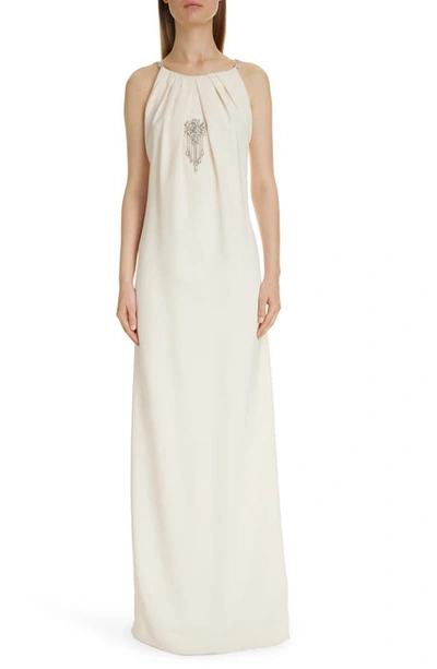 Shop Givenchy Crystal Embellished Draped Gown In Ivory
