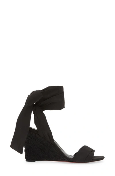 Shop Christian Louboutin Melides Du Désert Ankle Wrap Wedge Sandal In Black