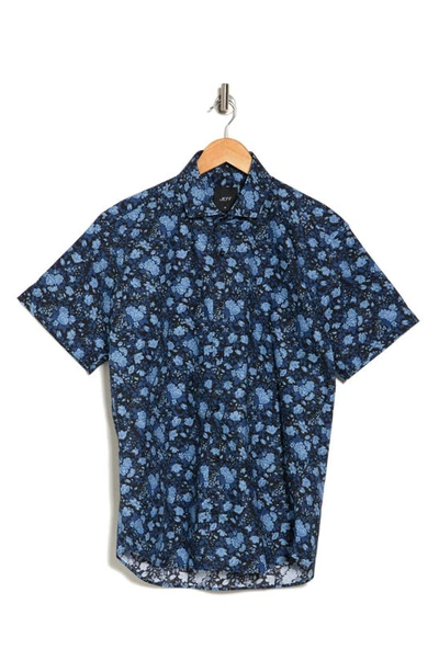 Shop Jeff The Newkirk Floral Short Sleeve Button-up Shirt In Blue