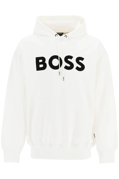 Shop Hugo Boss Boss 'sullivan' Flocked Logo Hoodie In White