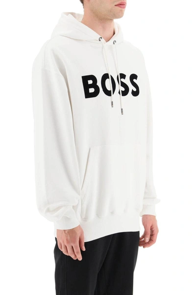 Shop Hugo Boss Boss 'sullivan' Flocked Logo Hoodie In White