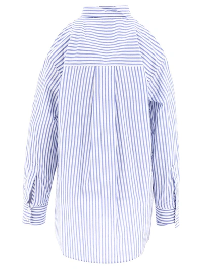 Shop Pinko Striped Shirt With Shoulder Openings In Blue