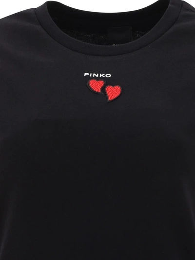 Shop Pinko T-shirt With Embroidered Hearts In Black