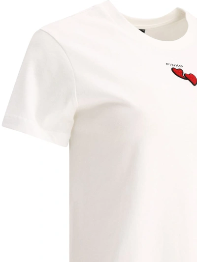 Shop Pinko T-shirt With Embroidered Hearts In White