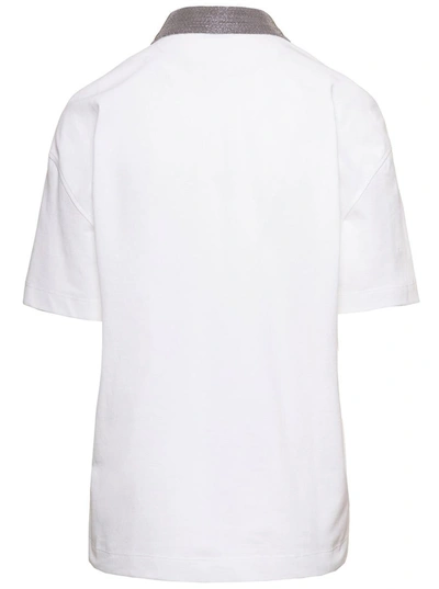 Shop Brunello Cucinelli White Polo Shirt With Monile Collar In Cotton Woman