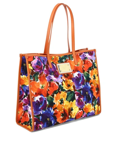 Shop Dolce & Gabbana Tote Bag With Floral Print In Orange