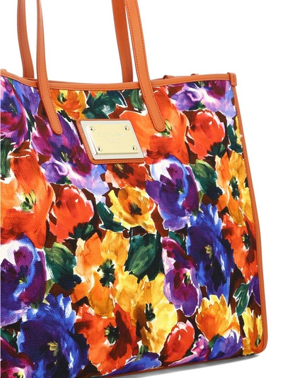 Shop Dolce & Gabbana Tote Bag With Floral Print In Orange