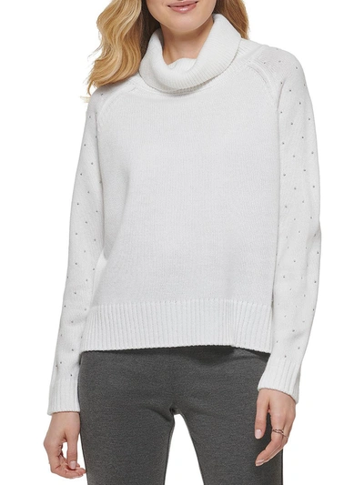 Shop Dkny Womens Knit Studded Turtleneck Sweater In White