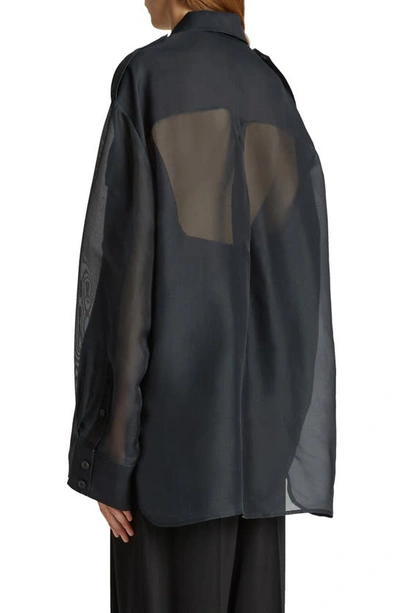 Shop Khaite Missa Oversize Sheer Silk Georgette Button-up Shirt In Black