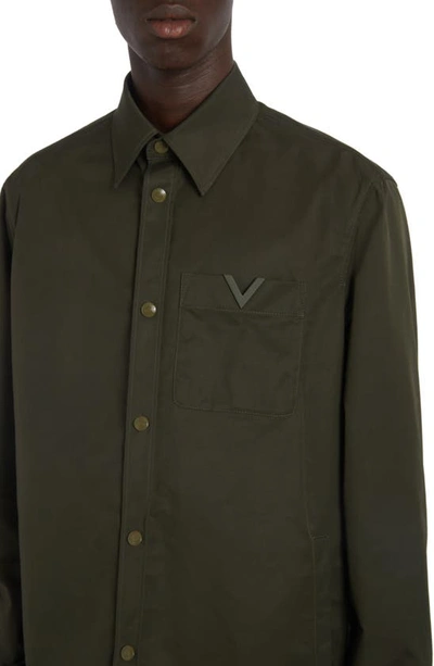 Shop Valentino V Detail Snap-up Shirt In Olive