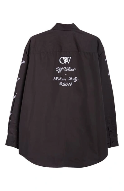 Shop Off-white Anniversary Logo Oversize Cotton Overshirt In Black White