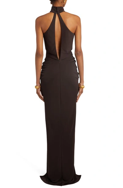 Shop Tom Ford Cutout Sable Jersey Gown With Train In Dark Brown