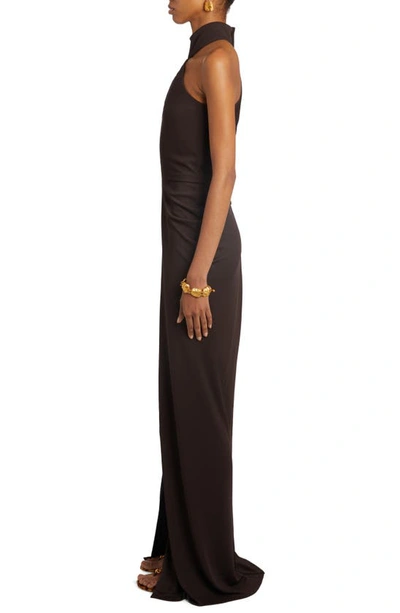 Shop Tom Ford Cutout Sable Jersey Gown With Train In Dark Brown